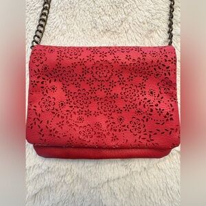 Maurices Deep Brick Red Floral Laser-Cut Crossbody Bag - Chain Strap - NWOT